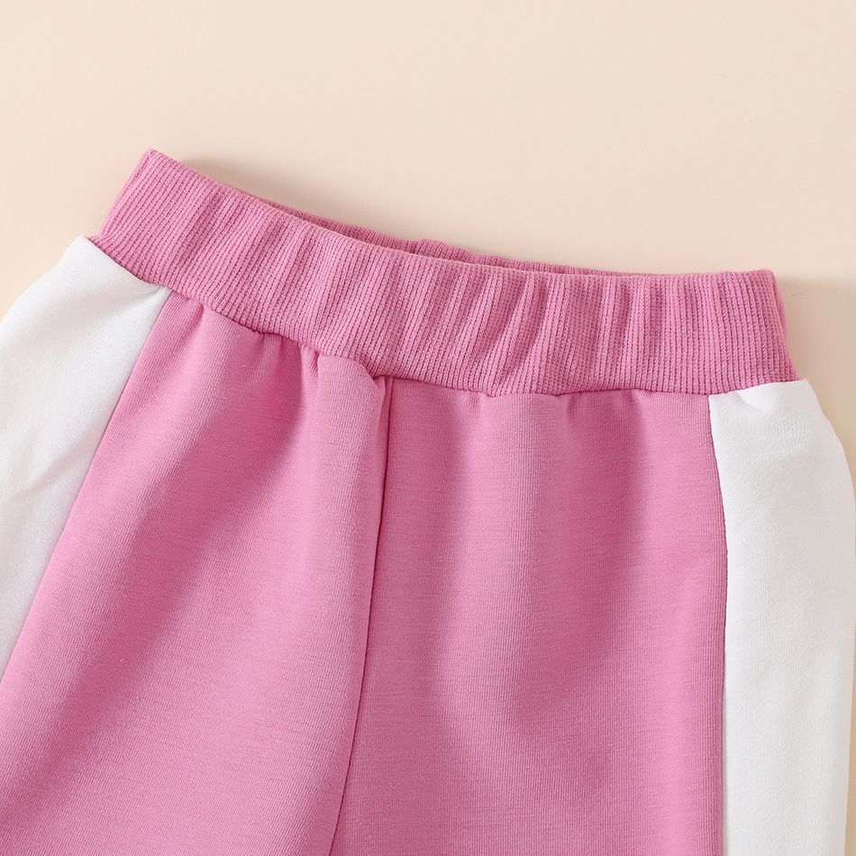 2pcs Baby Girl 95% Cotton Long-sleeve Letter Print Colorblock Crop Sweatshirt and Sweatpants Set Pink big image 7