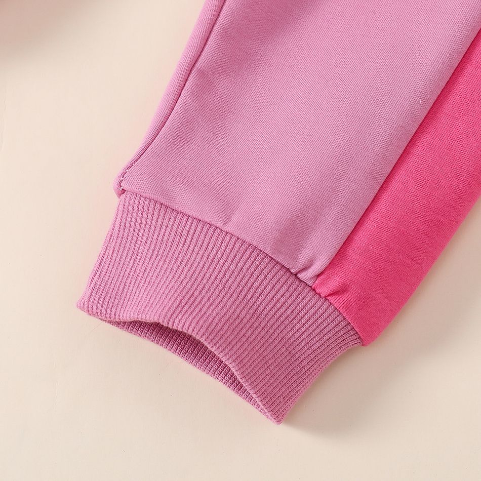 2pcs Baby Girl 95% Cotton Long-sleeve Letter Print Colorblock Crop Sweatshirt and Sweatpants Set Pink big image 8