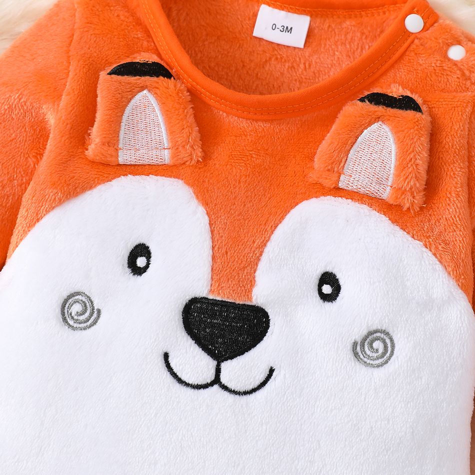 Baby Boy/Girl Long-sleeve Fox Embroidered 3D Ears Detail Fuzzy Romper Orange big image 4