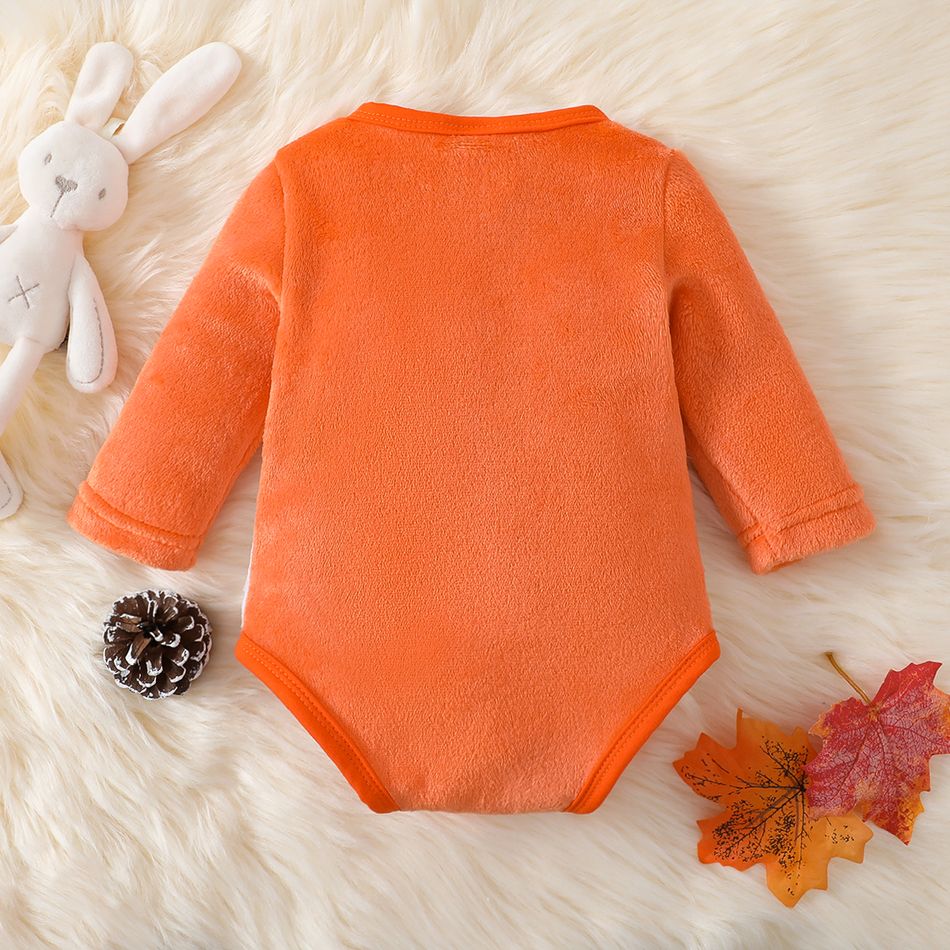 Baby Boy/Girl Long-sleeve Fox Embroidered 3D Ears Detail Fuzzy Romper Orange big image 2