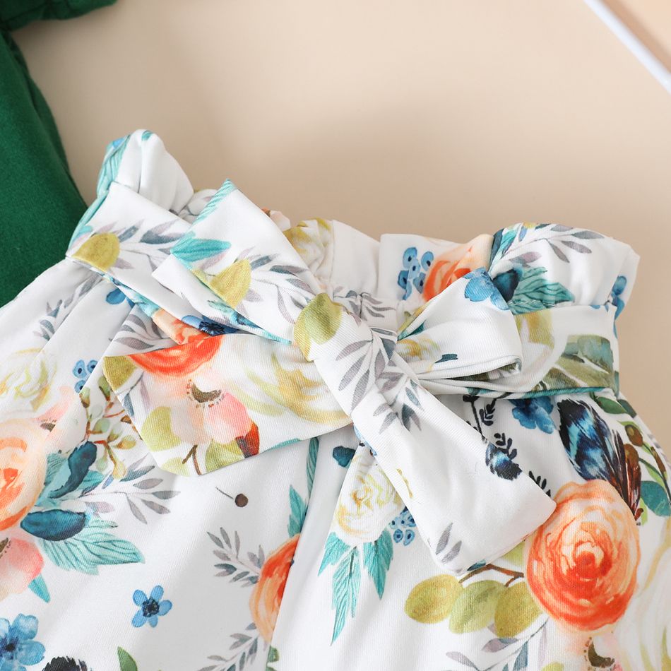 100% Cotton 3pcs Floral Print Short-sleeve Baby Set Green big image 7
