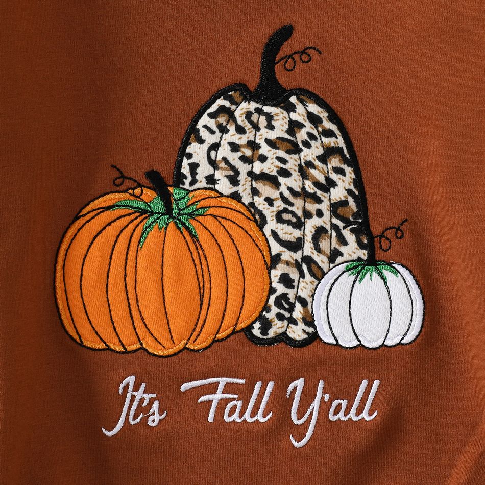 Halloween Baby Boy/Girl Pumpkin & Letter Embroidered Long-sleeve Romper Brown big image 4