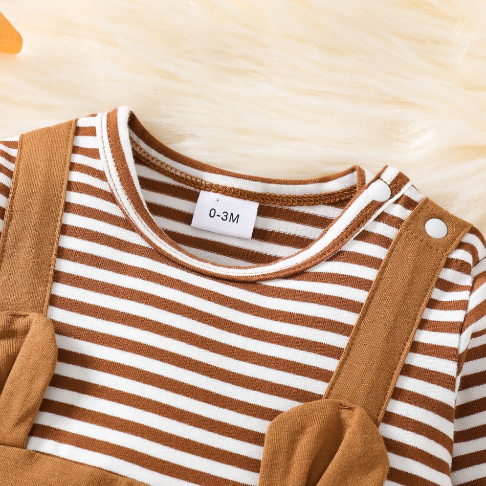 Baby Boy/Girl 95% Cotton Long-sleeve Striped Spliced Bear Print Jumpsuit Brown big image 4