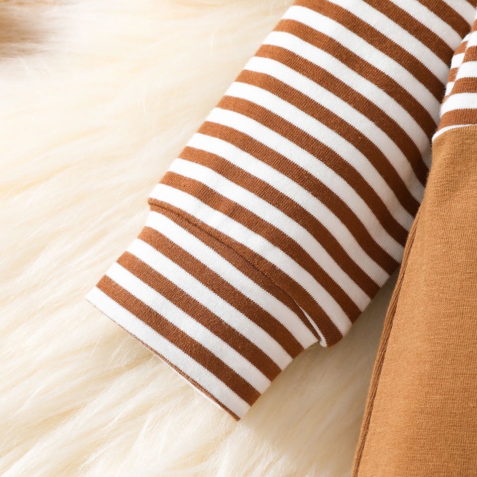 Baby Boy/Girl 95% Cotton Long-sleeve Striped Spliced Bear Print Jumpsuit Brown big image 6