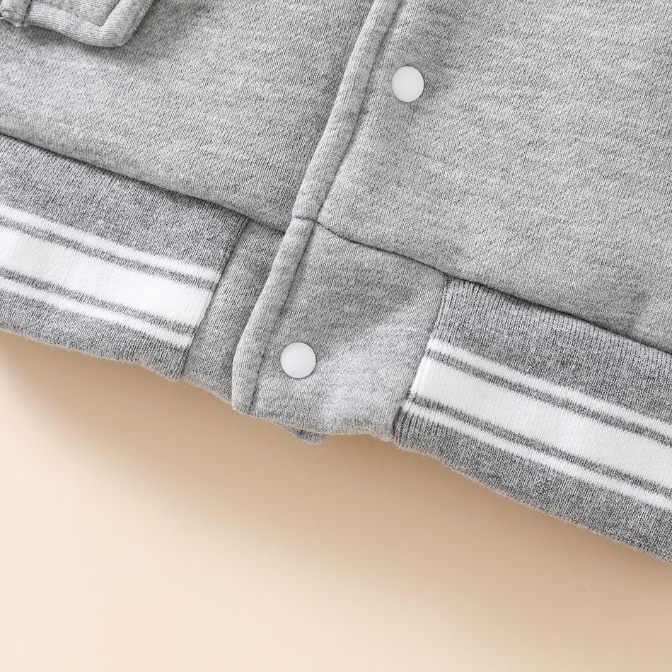 Baby Boy Bear Print Colorblock Long-sleeve Thermal Lined Jacket Grey big image 7