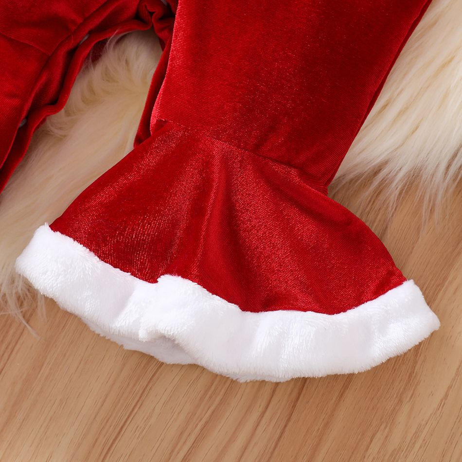 Christmas 2pcs Baby Girl Red Velvet Long-sleeve Bell Bottom snap Jumpsuit with Hat Set Red big image 7