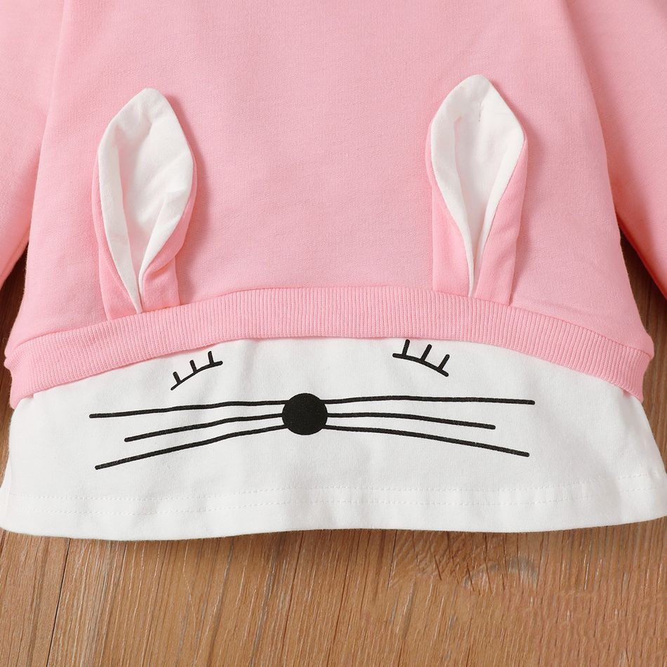 2pcs Toddler Girl Playful Rabbit Pattern Ear Design Pink Sweatshirt and Pants Set Pink big image 4
