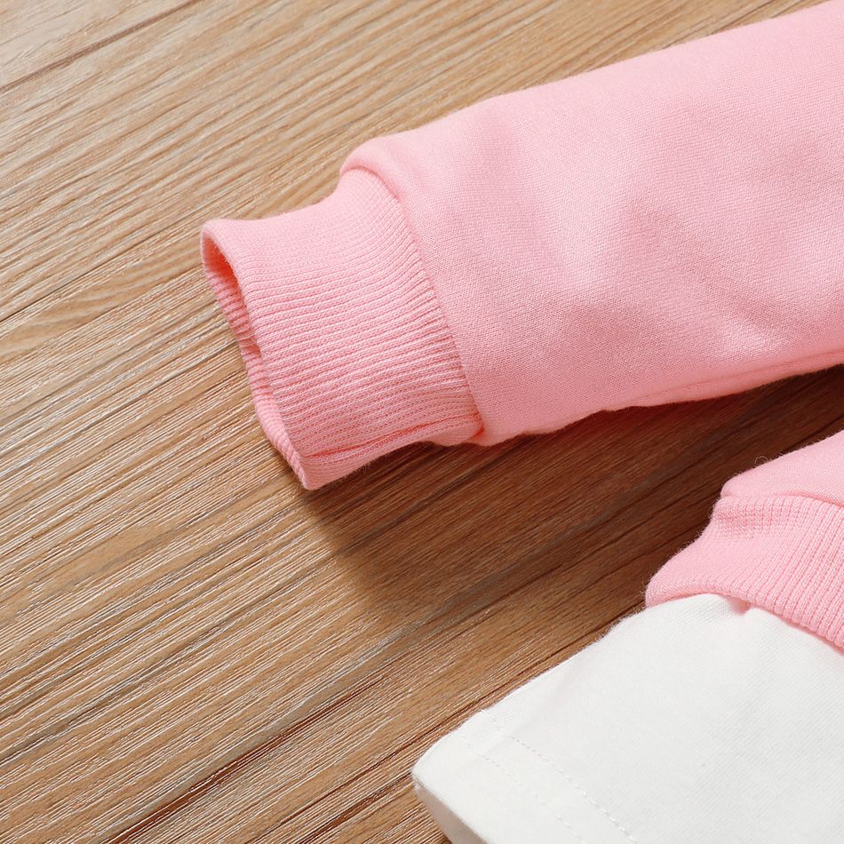 2pcs Toddler Girl Playful Rabbit Pattern Ear Design Pink Sweatshirt and Pants Set Pink big image 5