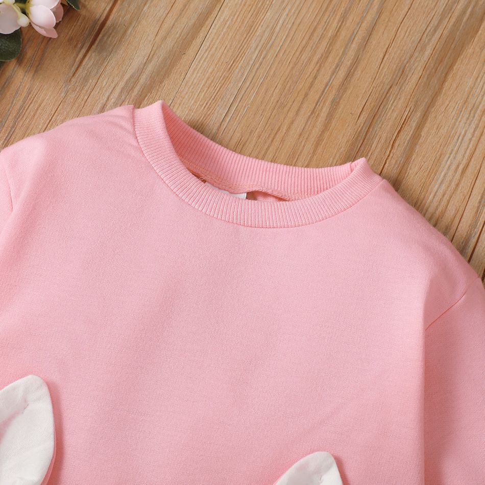 2pcs Toddler Girl Playful Rabbit Pattern Ear Design Pink Sweatshirt and Pants Set Pink big image 3