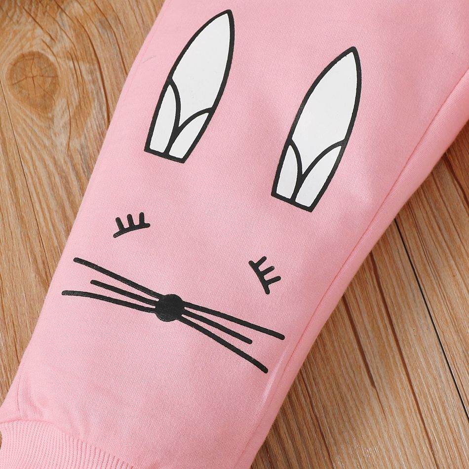 2pcs Toddler Girl Playful Rabbit Pattern Ear Design Pink Sweatshirt and Pants Set Pink big image 7