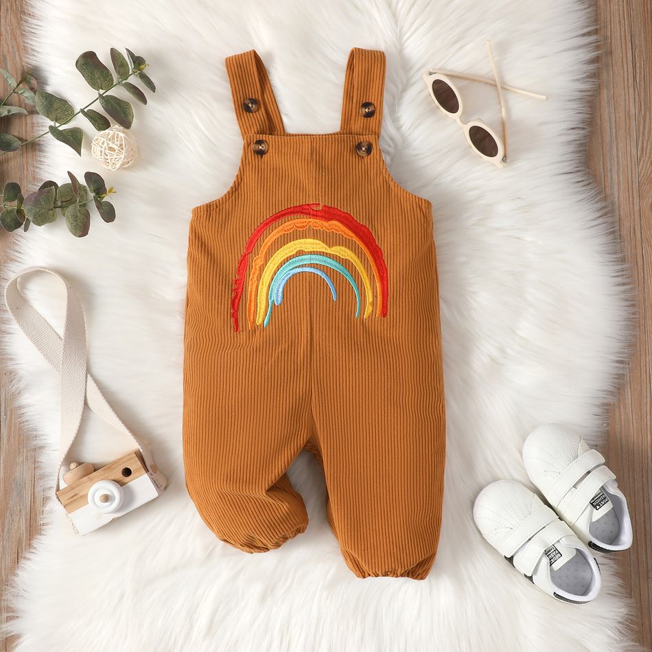 Baby Boy Rainbow Embroidered Corduroy Overalls YellowBrown