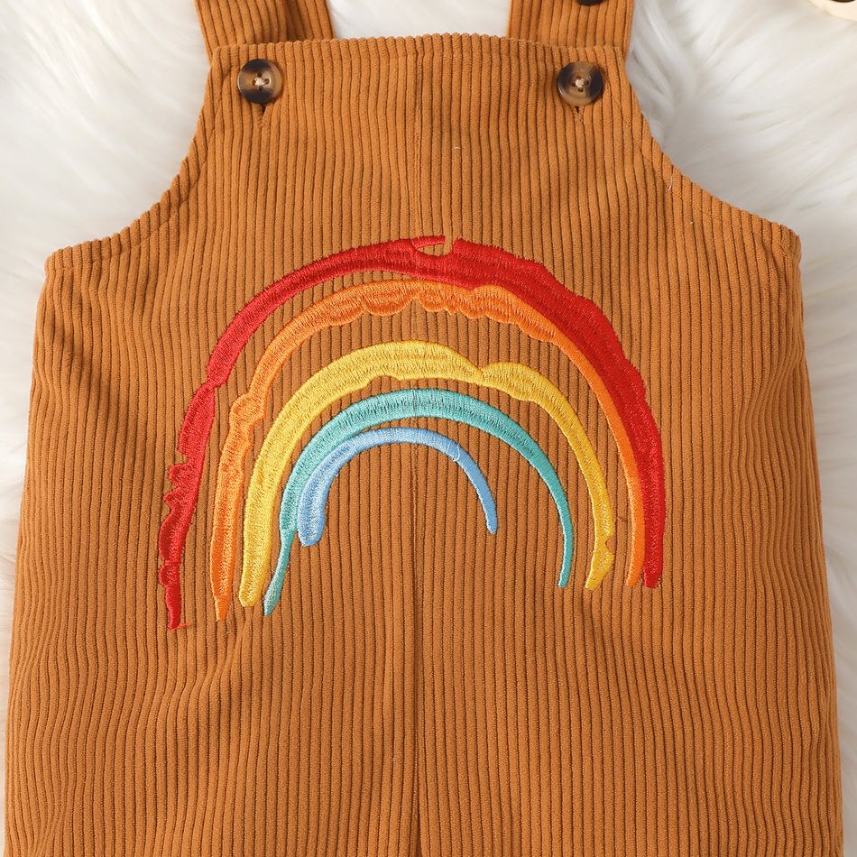 Baby Boy Rainbow Embroidered Corduroy Overalls YellowBrown big image 4