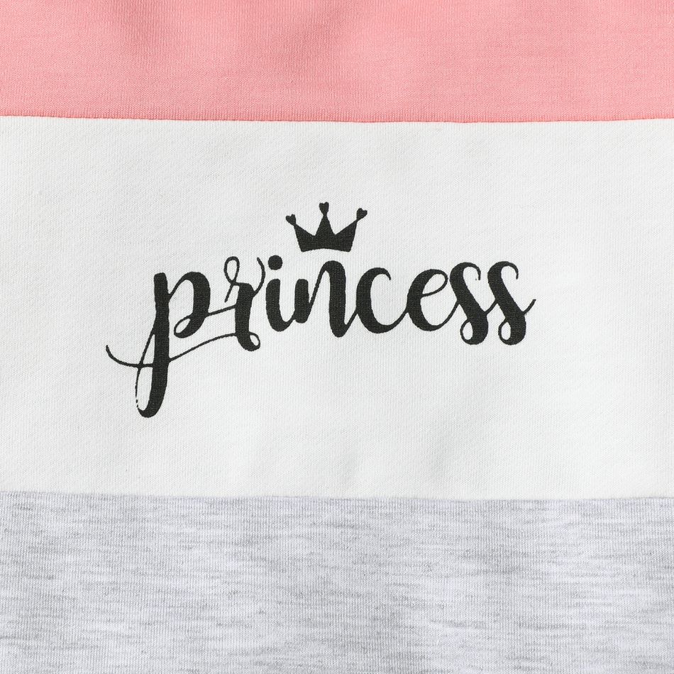 2pcs Toddler Girl Trendy Letter Print Colorblock Sweatshirt and Pants Set Pink big image 3