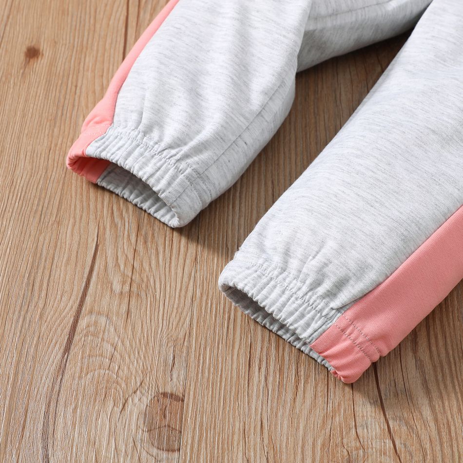 2pcs Toddler Girl Trendy Letter Print Colorblock Sweatshirt and Pants Set Pink big image 4