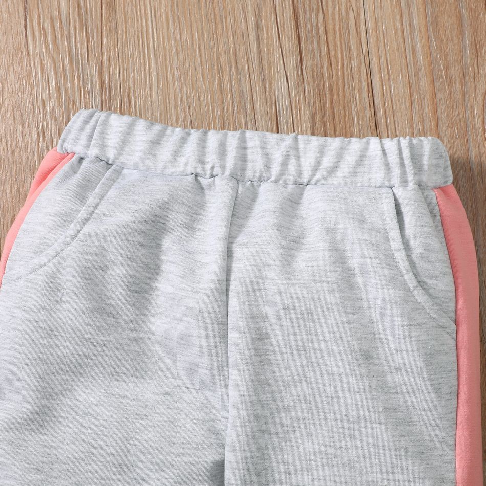 2pcs Toddler Girl Trendy Letter Print Colorblock Sweatshirt and Pants Set Pink big image 5