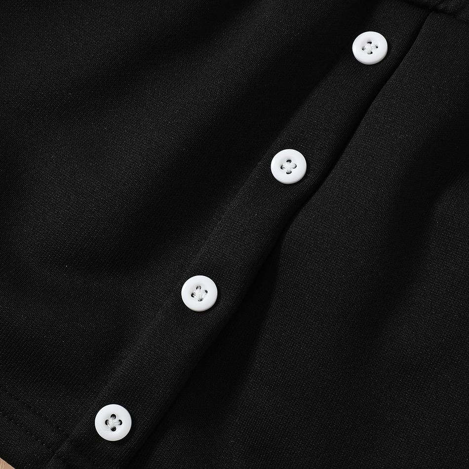 2pcs Toddler Girl Trendy Letter Embroidered Button Design Bomber Jacket and Skirt Set Black big image 7