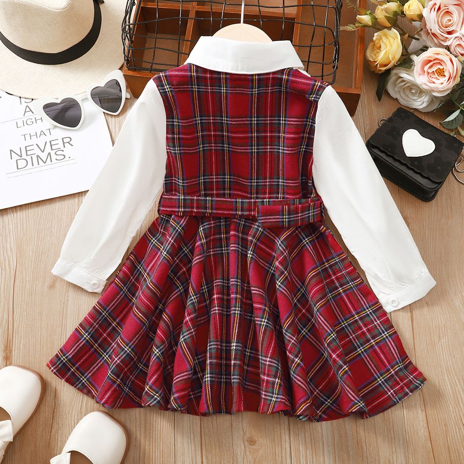 Toddler Girl Christmas Faux-two Plaid Splice Long-sleeve Dress Red big image 6
