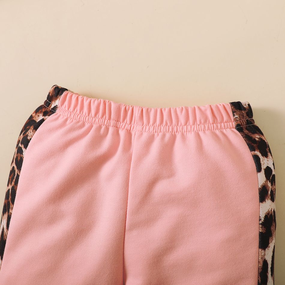 2pcs Toddler Girl Sweet Leopard Print Ruffled Pink Sweatshirt and Pants Set Pink big image 6