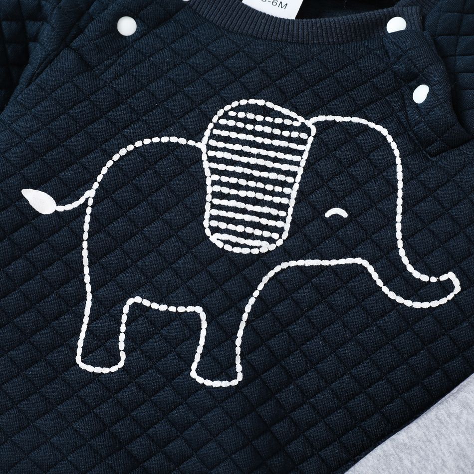 2pcs Baby Boy Elephant Graphic Long-sleeve Textured Top and Allover Print Pants Set Tibetanblue big image 6