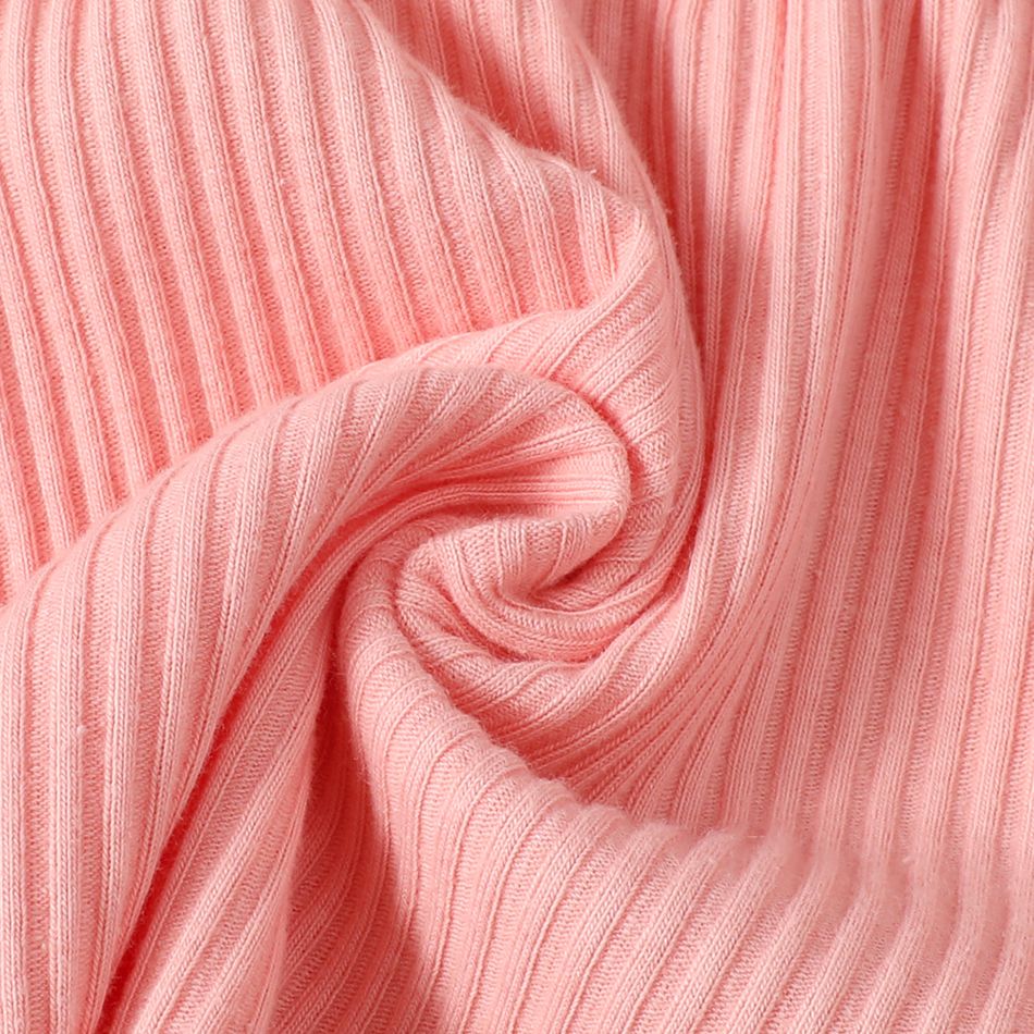 2pcs Toddler Girl Sweet Ribbed Peplum Tee and Floral Print Pants Set Pink big image 7