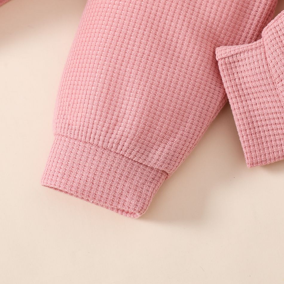 3pcs Baby Boy/Girl Rainbow Design Waffle Long-sleeve Sweatshirt and Pants with Hat Set Pink big image 6
