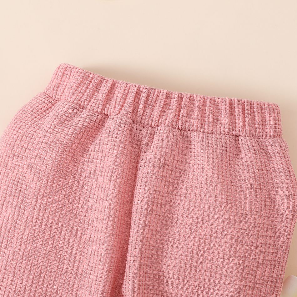 3pcs Baby Boy/Girl Rainbow Design Waffle Long-sleeve Sweatshirt and Pants with Hat Set Pink big image 7