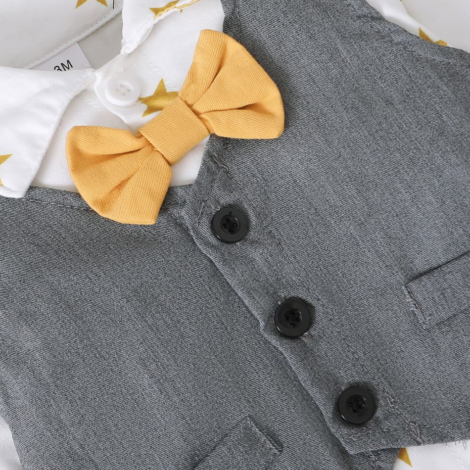 2pcs Baby Boy 100% Cotton Pants and Allover Star Print Long-sleeve Faux-two Waistcoat Romper Set YellowBrown big image 6