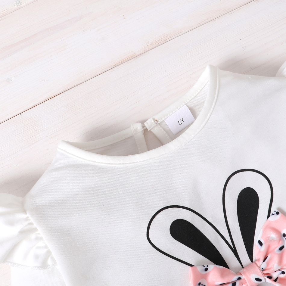2pcs Toddler Girl Cute Rabbit Print Bowknot Design Tee and Pants Set White big image 5