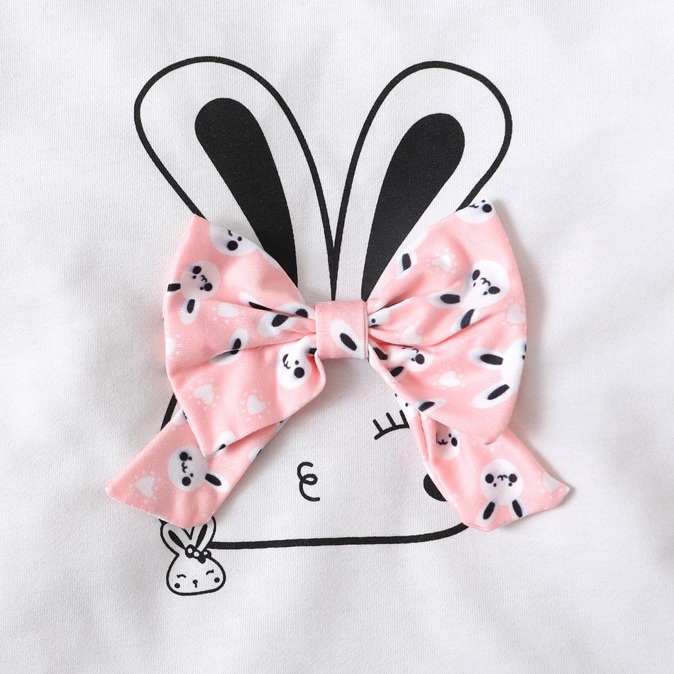 2pcs Toddler Girl Cute Rabbit Print Bowknot Design Tee and Pants Set White big image 6