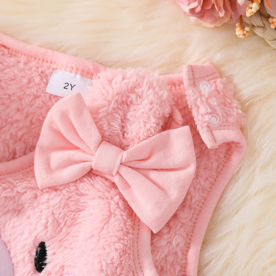 2pcs Toddler Girl Playful Mock Neck Tee and Bear Embroidered Fleece Overall Dress Set Pink big image 9