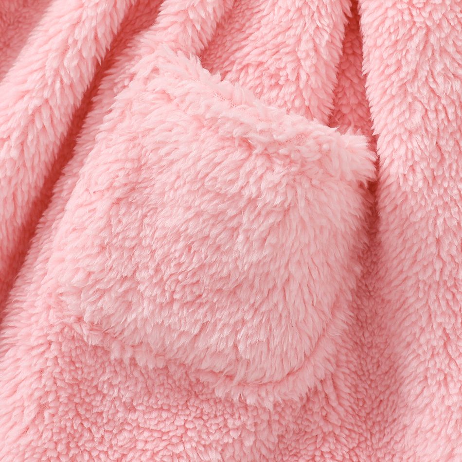 2pcs Toddler Girl Playful Mock Neck Tee and Bear Embroidered Fleece Overall Dress Set Pink big image 10