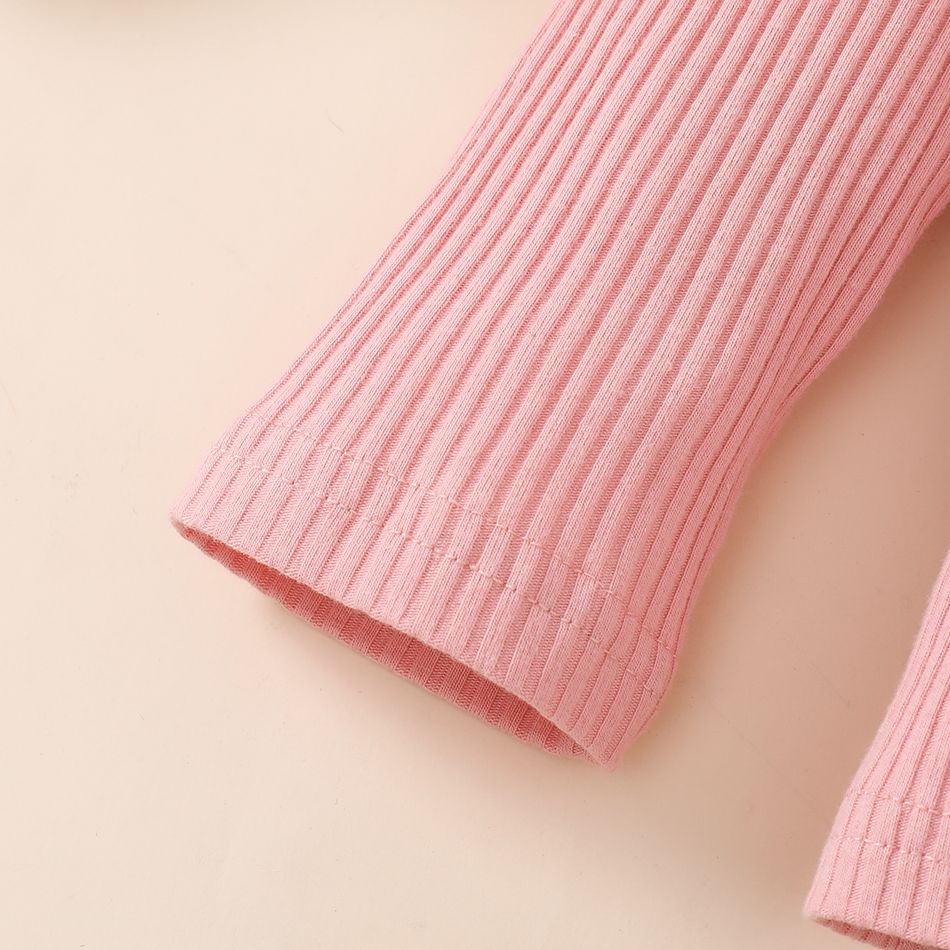 3pcs Toddler Girl Sweet Ruffled Ribbed Tee & Adjustable Plaid Suspender Skirt and Headband Set Pink big image 6