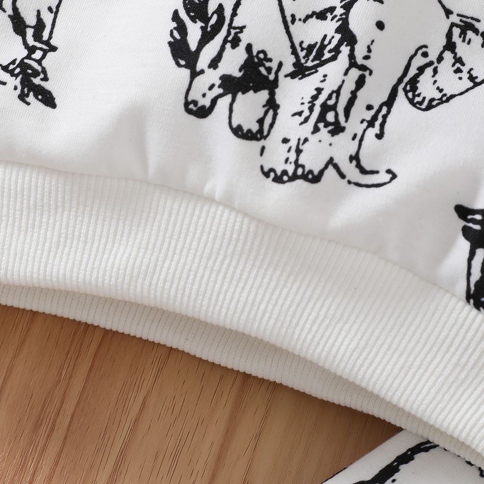 2pcs Baby Boy Allover Elephant Print Long-sleeve Sweatshirt and Sweatpants Set White big image 6