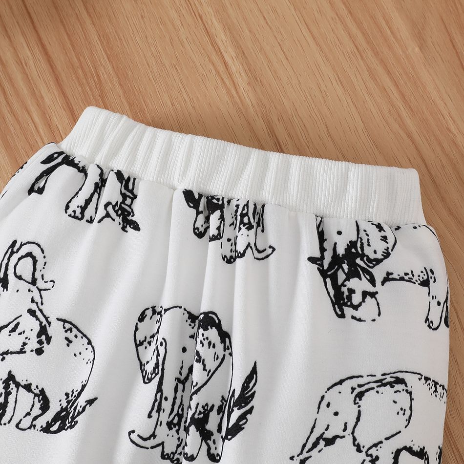 2pcs Baby Boy Allover Elephant Print Long-sleeve Sweatshirt and Sweatpants Set White big image 7