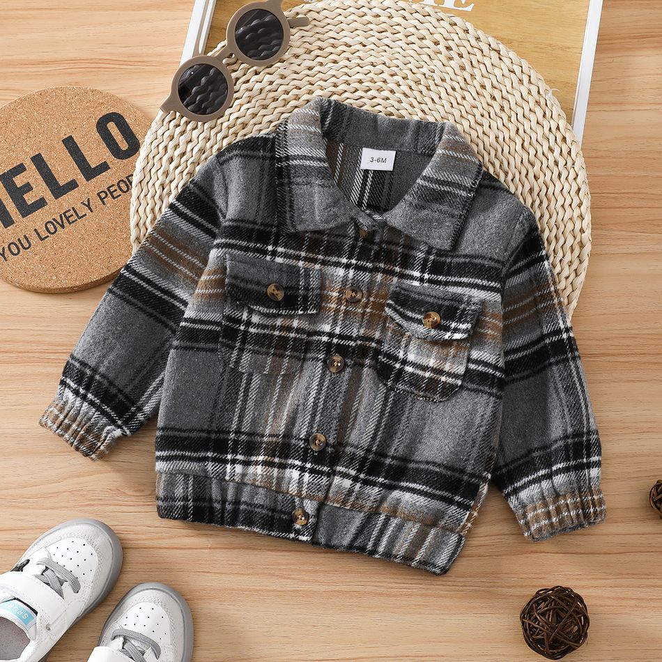 Baby Boy/Girl Button Front Thickened Plaid Jacket Multi-color big image 1