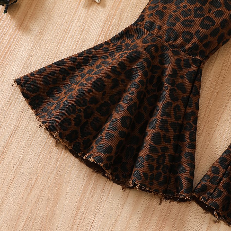 Toddler Girl Trendy 100% Cotton Leopard Print Flared Pants Brown big image 3