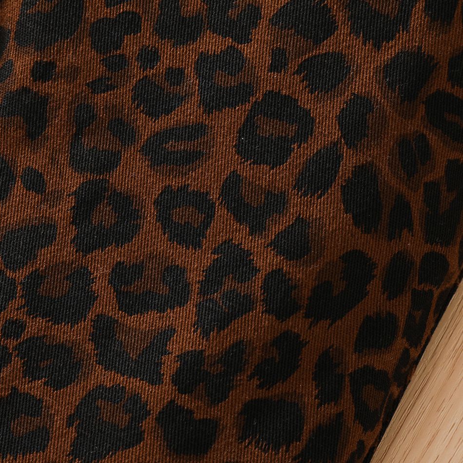 Toddler Girl Trendy 100% Cotton Leopard Print Flared Pants Brown big image 4