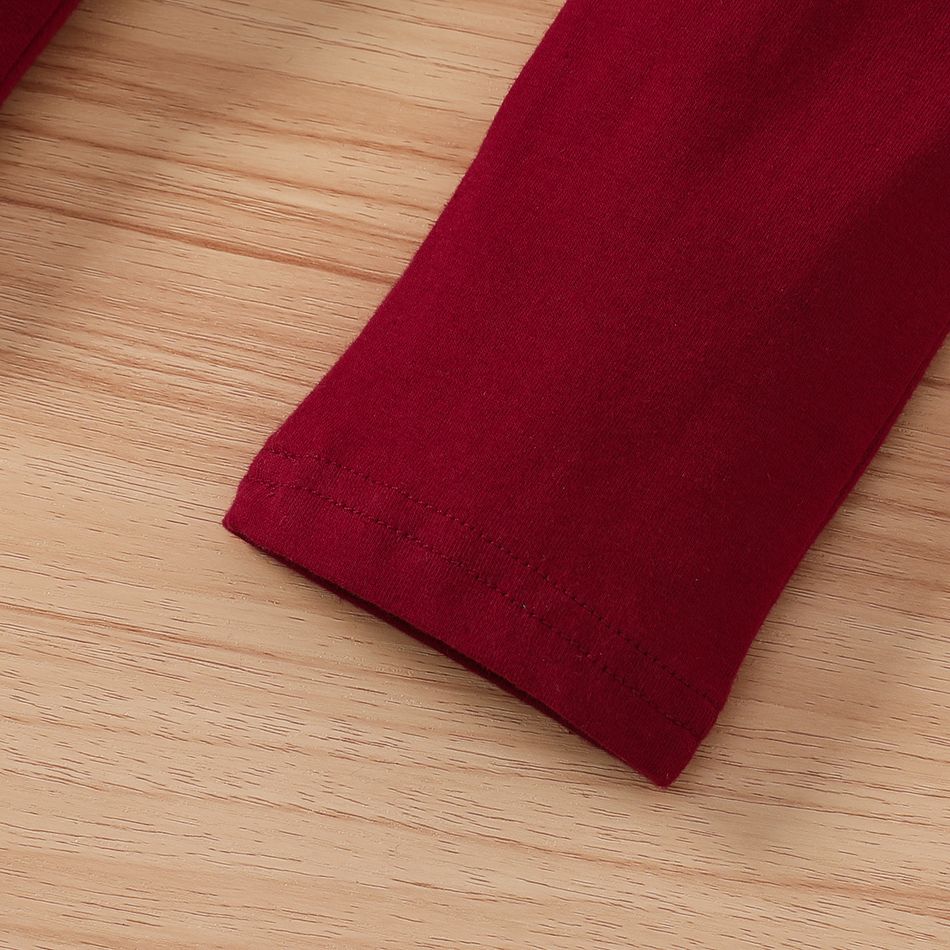 4pcs Baby Girl 95% Cotton Solid Ruffle Trim Long-sleeve Top and Pants with Belt & Headband Set Burgundy big image 9
