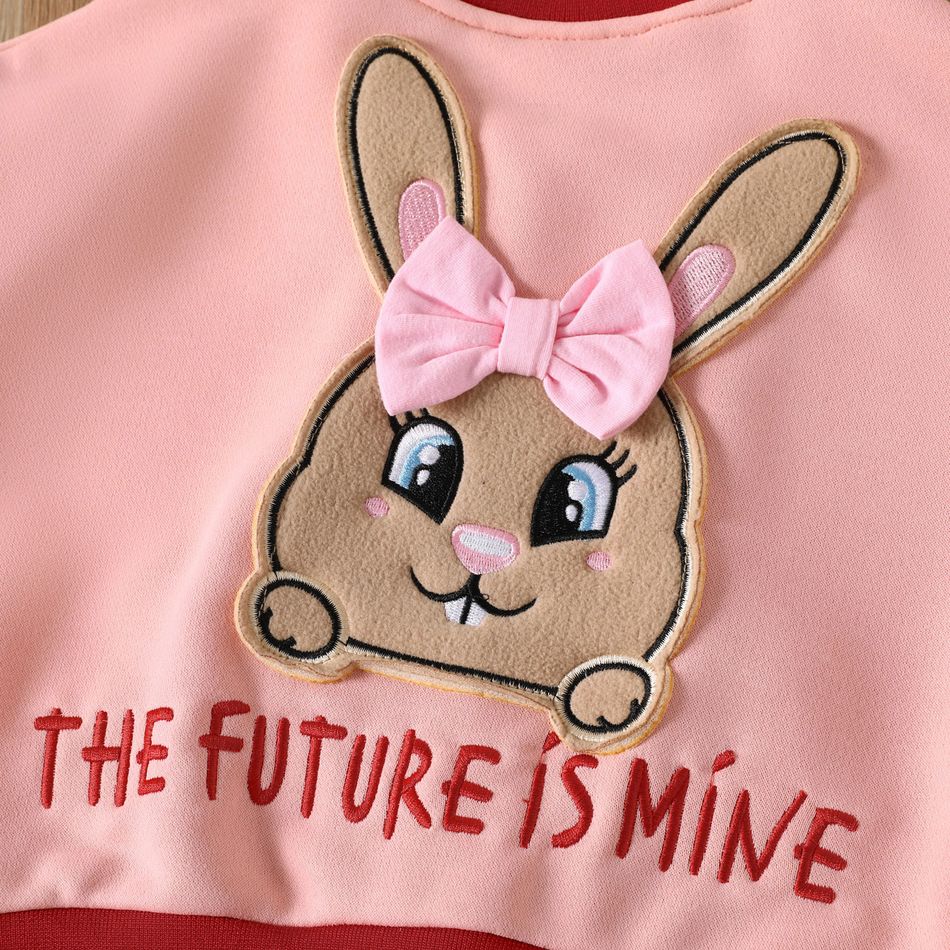 Toddler Girl Playful Rabbit Embroidered Colorblock Bomber Jacket Pink big image 2