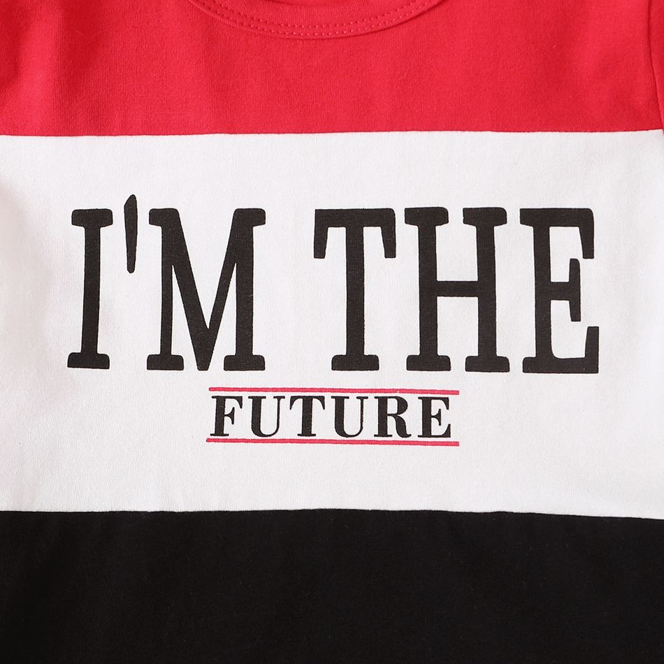 2pcs Toddler Boy Classic Letter Print Colorblock Tee and Pants Set MultiColour big image 4