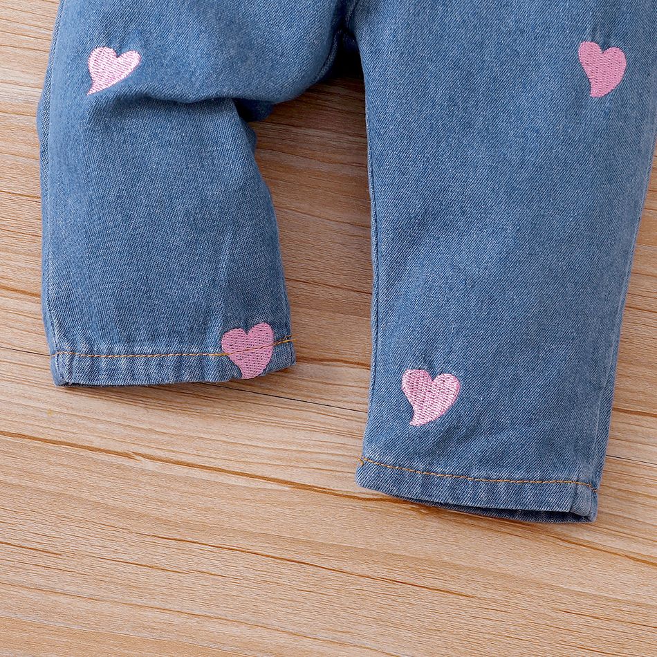Baby Girl 100% Cotton Heart Embroidered Denim Pants Jeans Blue big image 5