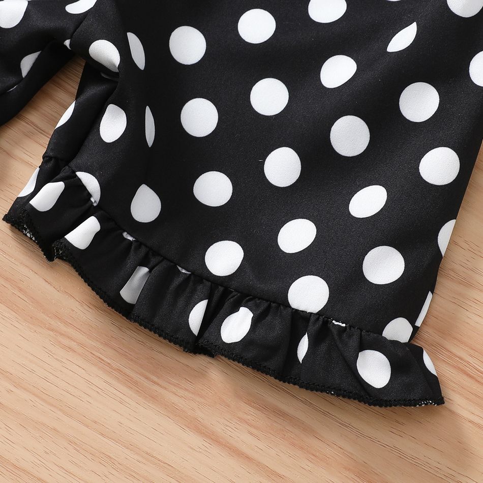 Toddler Girl Classic Polka dots Bowknot Design Sleeveless Belted Rompers BlackandWhite big image 8