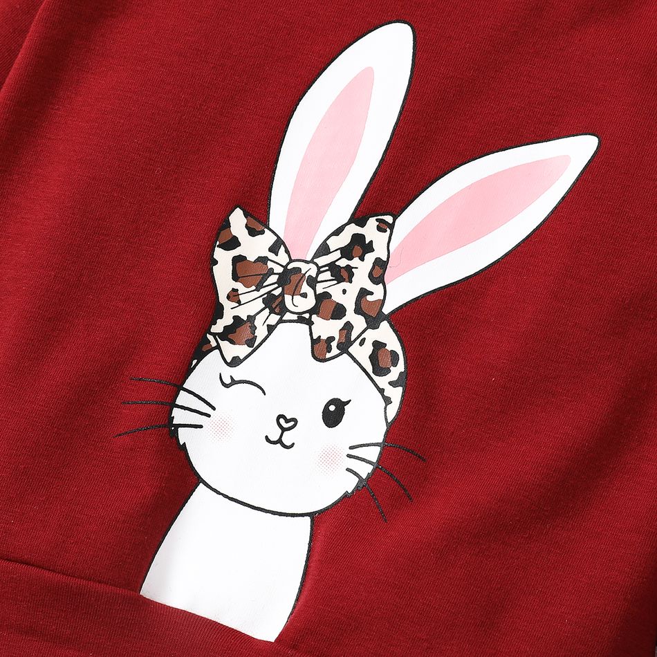 2pcs Baby Girl Rabbit Print Long-sleeve Sweatshirt and Leopard Print Pants Set Red big image 5