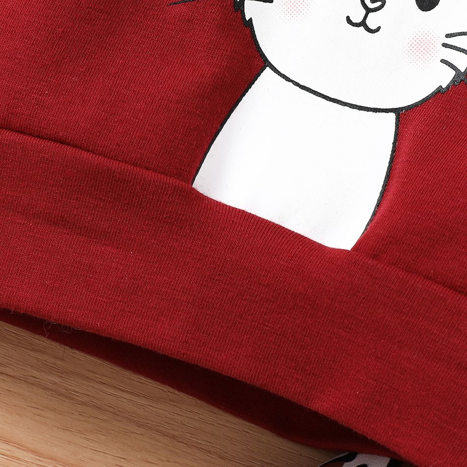 2pcs Baby Girl Rabbit Print Long-sleeve Sweatshirt and Leopard Print Pants Set Red big image 7