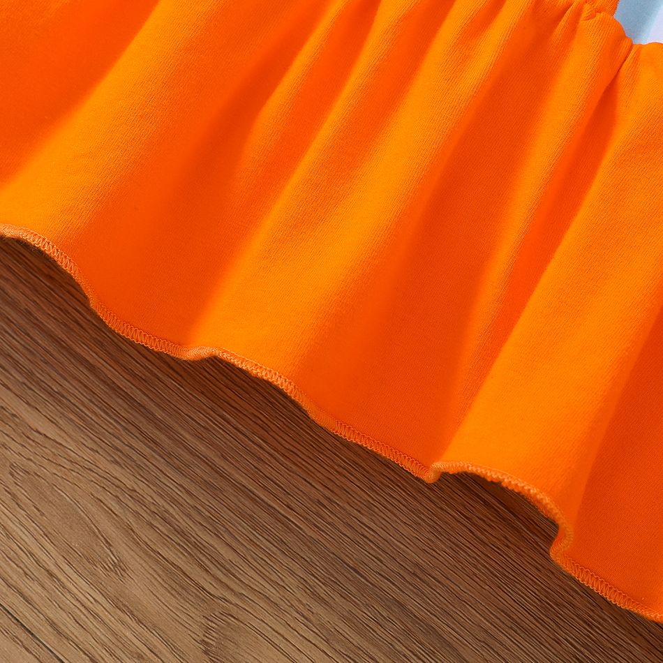 2pcs Toddler Girl Trendy Cotton Ruffled Camisole and Ripped Panel Denim Shorts Set Orange big image 6