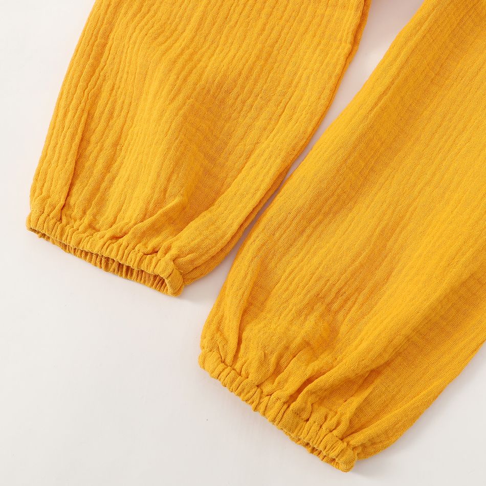 2pcs Toddler Girl/Boy 100% Cotton Basic Solid Henley Shirt and Pants Set Yellow big image 6