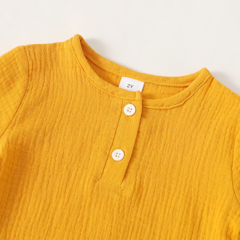 2pcs Toddler Girl/Boy 100% Cotton Basic Solid Henley Shirt and Pants Set Yellow big image 8
