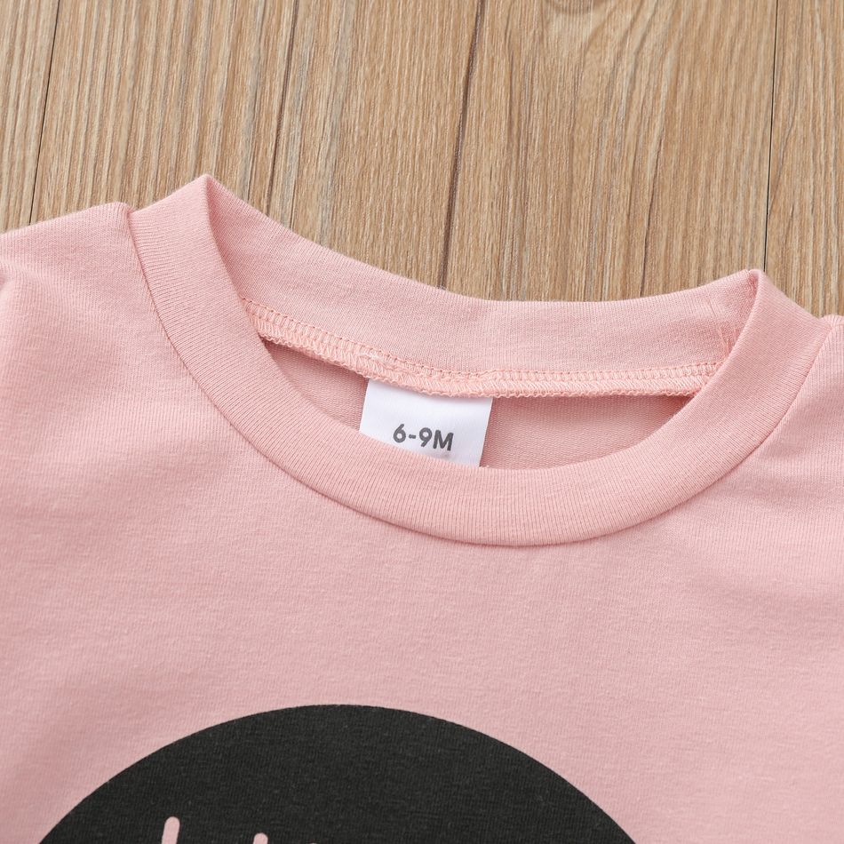 2pcs Baby Boy/Girl 95% Cotton Long-sleeve Letter Print Sweatshirt and Pants Set Light Pink big image 2