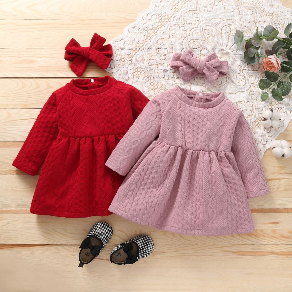 2pcs Solid Jacquard Long-sleeve Baby Set Red