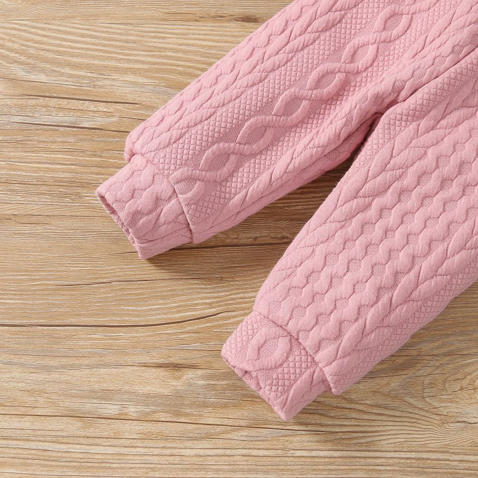 2pcs Baby Solid Imitation Knitting Ruffle Long-sleeve Cotton Top and Pants Set Pink